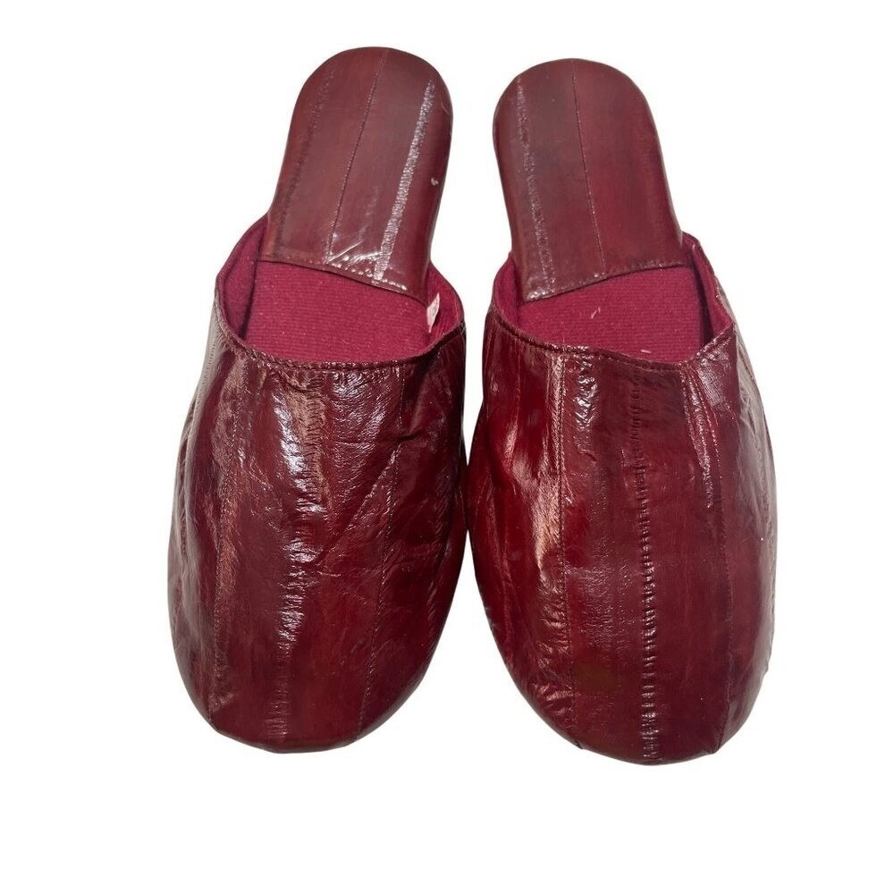 Vintage Leather Eel Slippers Size S‎ Red Handmade Indoor Footwear